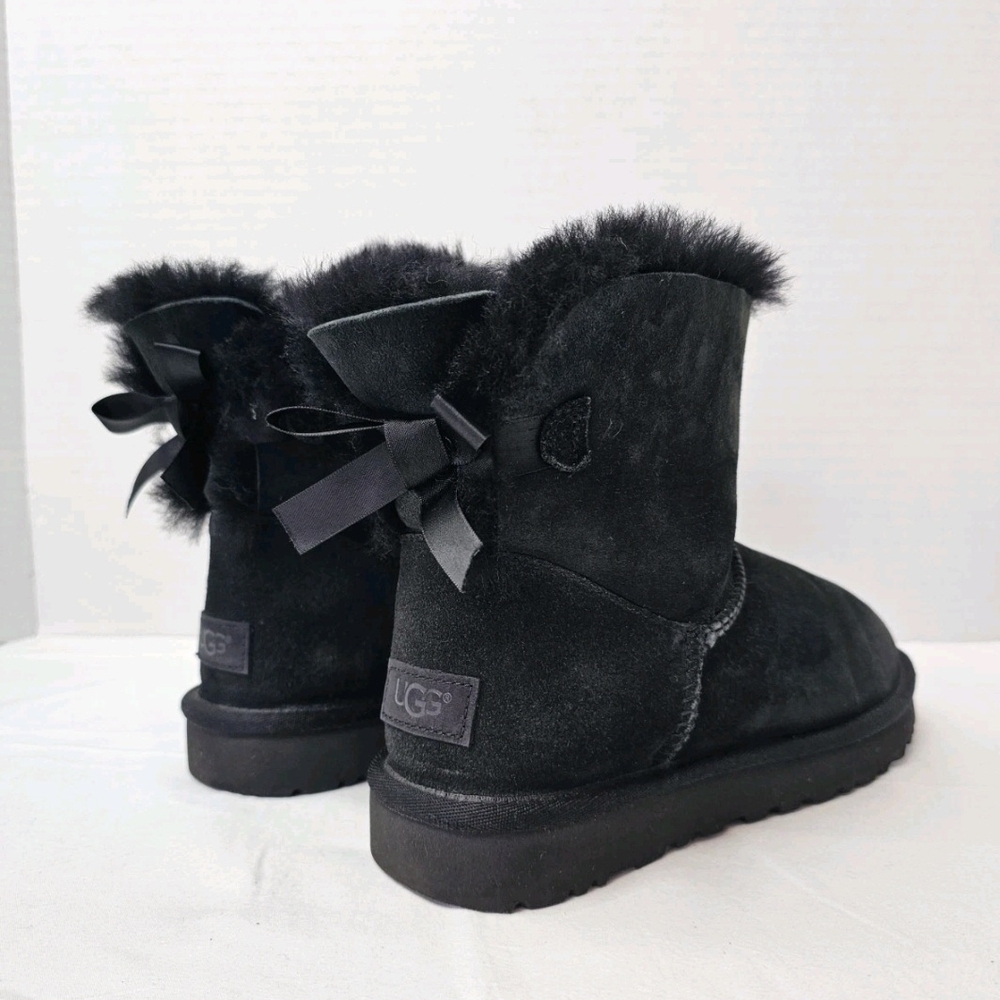UGG Black Suede Mini Bow Back Ankle Boots
